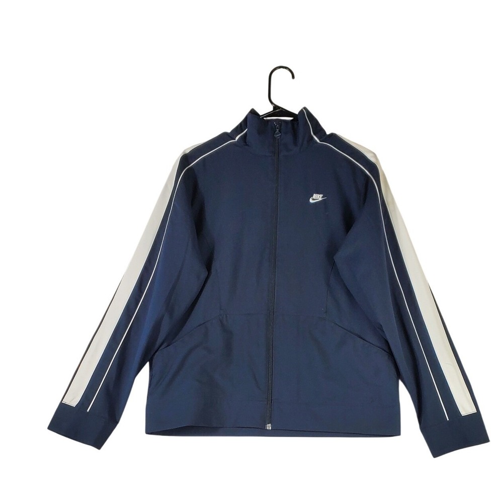 Nike Boys Large 12-14 Track Jacket Navy Blue‎ White Full Zip Athletic Sportswear